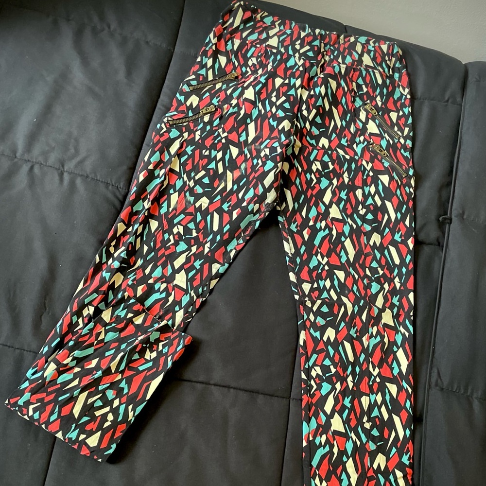 Multicolor stretchy pants black orange green yellow Small